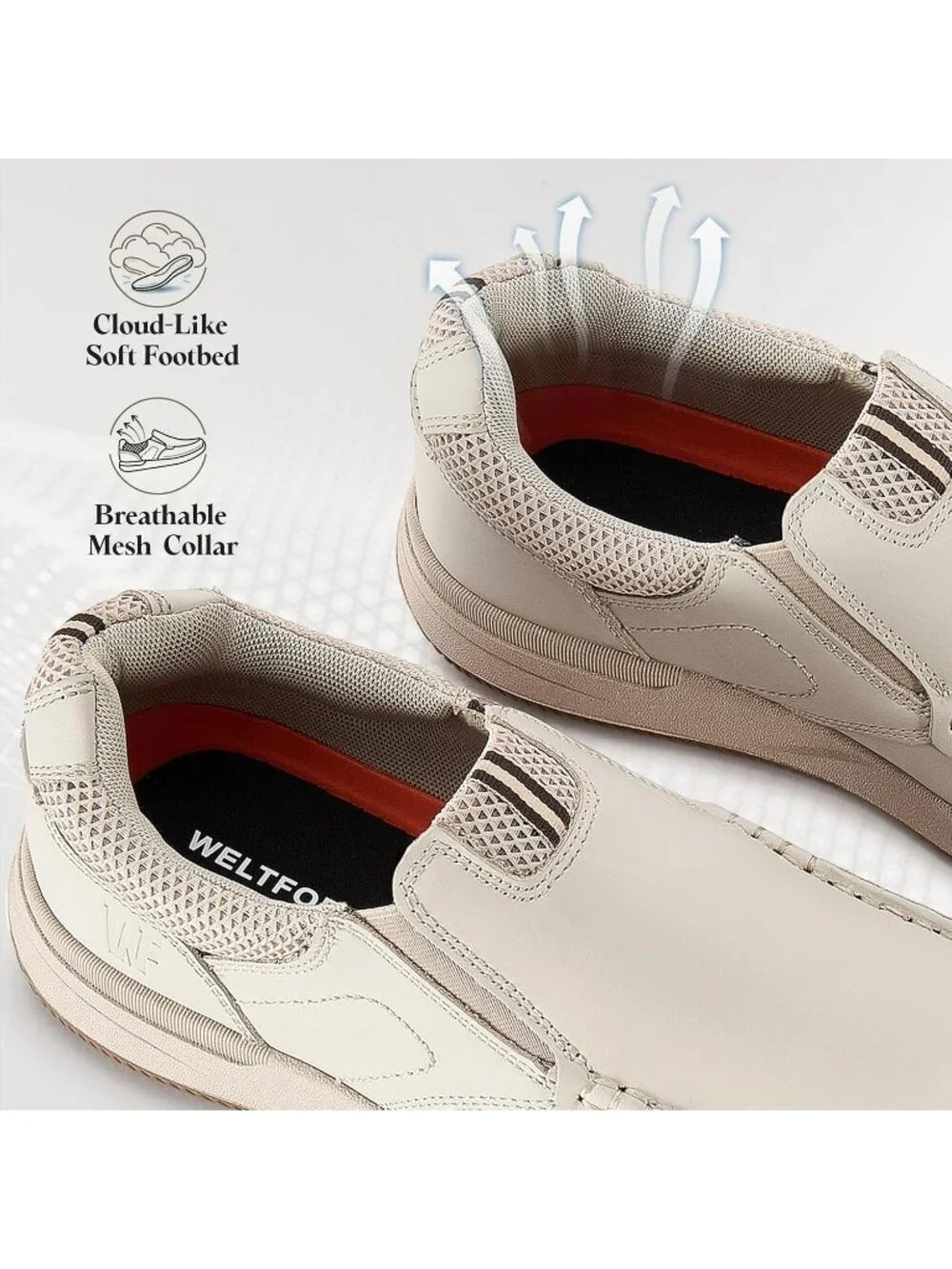 Men's Beige Slip On Leather Loafers Shoes Breathable Mesh Casual Moc